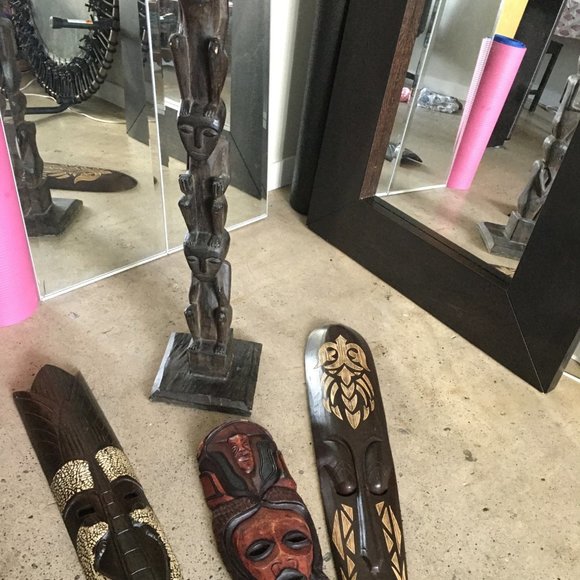 African Hand Carved Large Wood Masks and statue - Picture 1 of 16